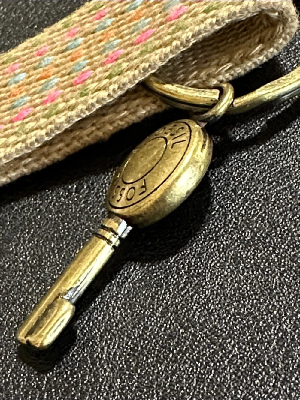 Fossil Vintage Multicolor Strap Brass Signed Key Chain